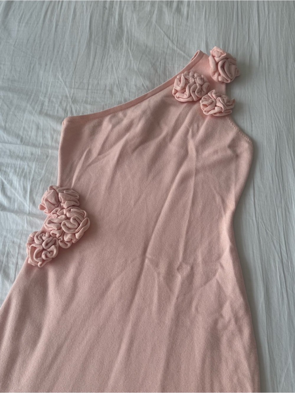 Meshki Paloma One Shoulder Knit Maxi Dress With Flowers - Baby Pink - Picture 7 of 13